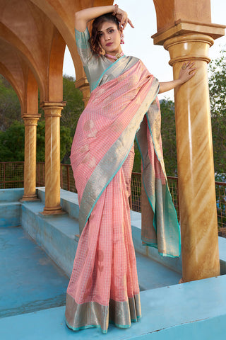 Seraglio Baby Pink Organza Silk Saree With Vestigial Blouse Piece Bvipul