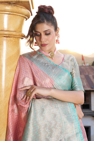 Seraglio Baby Pink Organza Silk Saree With Vestigial Blouse Piece Bvipul