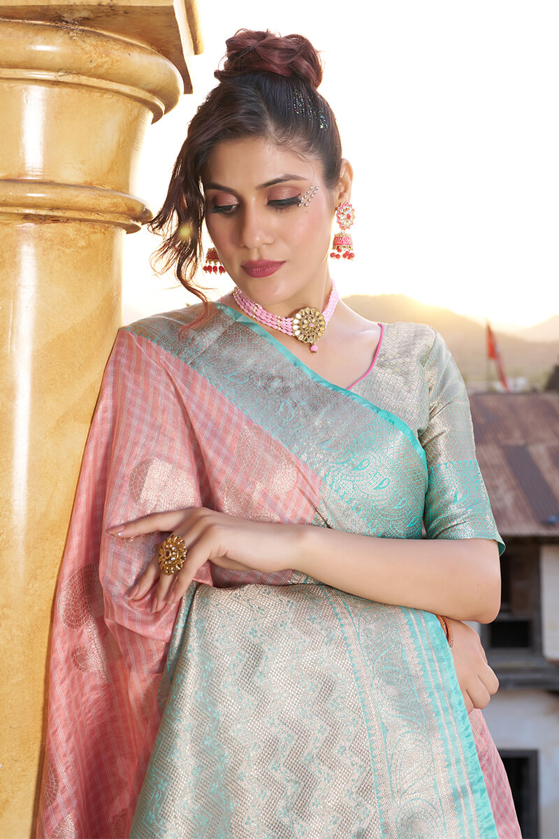 Buy Online Beautiful Charms So Effortless And Its Appeal So Timeless Shade  Of Baby Pink Kanjivaram Saree By Fashion Bazar In Best Reasonable Price.