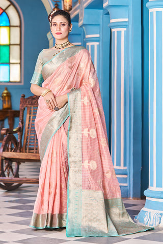 Seraglio Baby Pink Organza Silk Saree With Vestigial Blouse Piece Bvipul