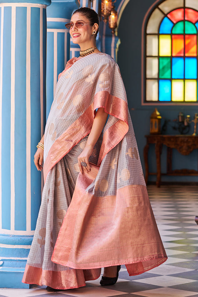 Magnetic Grey Organza Silk Saree With Confounding Blouse Piece Bvipul