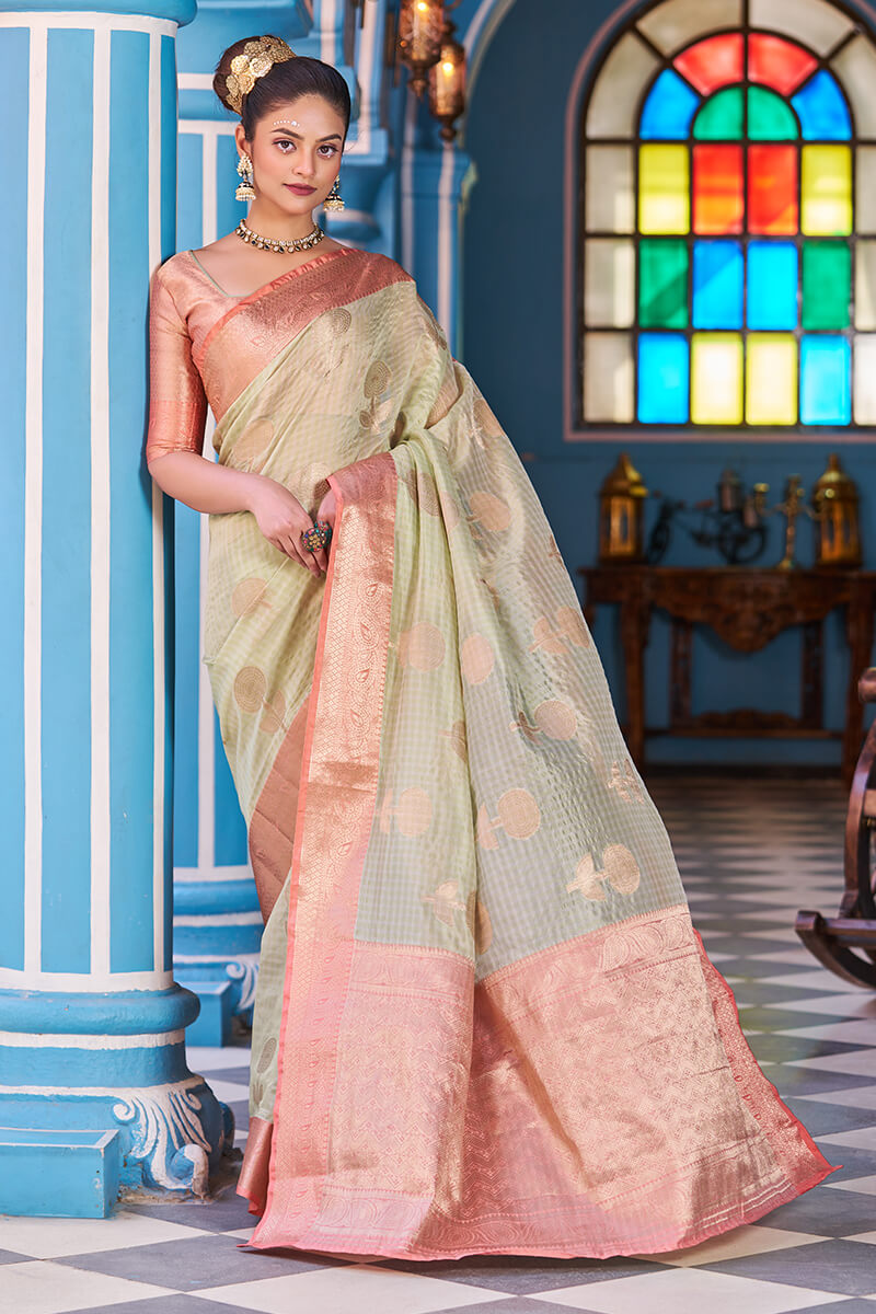 Splendiferous Pista Organza Silk Saree With Amiable Blouse Piece Bvipul