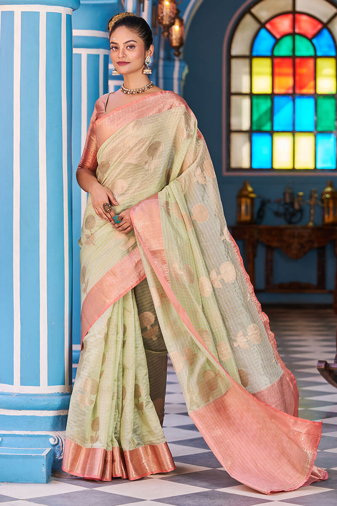 Splendiferous Pista Organza Silk Saree With Amiable Blouse Piece Bvipul