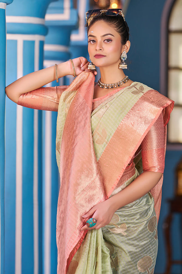 Splendiferous Pista Organza Silk Saree With Amiable Blouse Piece Bvipul