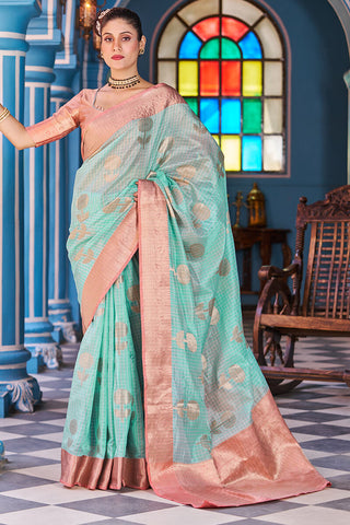 Luxuriant Sea Green Organza Silk Saree With Fantabulous Blouse Piece Bvipul