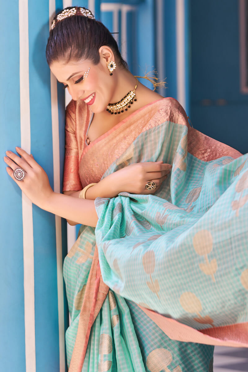 Luxuriant Sea Green Organza Silk Saree With Fantabulous Blouse Piece Bvipul