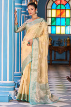 Load image into Gallery viewer, Snappy Yellow Organza Silk Saree With Luxuriant Blouse Piece Bvipul