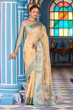 Load image into Gallery viewer, Snappy Yellow Organza Silk Saree With Luxuriant Blouse Piece Bvipul