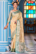 Load image into Gallery viewer, Snappy Yellow Organza Silk Saree With Luxuriant Blouse Piece Bvipul