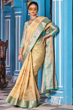 Load image into Gallery viewer, Snappy Yellow Organza Silk Saree With Luxuriant Blouse Piece Bvipul