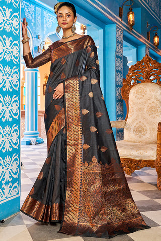 Appealing Black Banarasi Silk Saree With Desiring Blouse Piece Bvipul