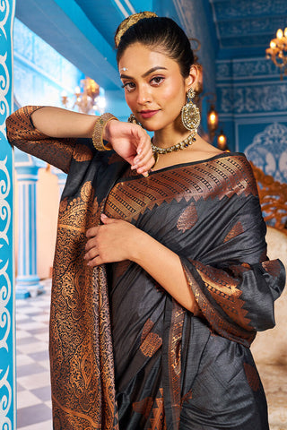 Appealing Black Banarasi Silk Saree With Desiring Blouse Piece Bvipul