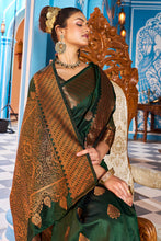 Load image into Gallery viewer, Blooming Dark Green Banarasi Silk Saree With Ethnic Blouse Piece Bvipul