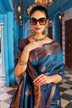 Load image into Gallery viewer, Hypnotic Navy Blue Banarasi Silk Saree With Stylish Blouse Piece Bvipul