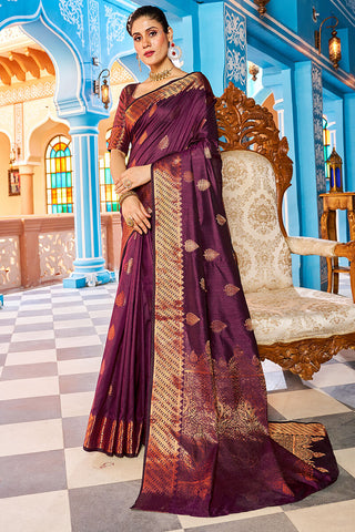 Radiant Purple Banarasi Silk Saree With Exceptional Blouse Piece Bvipul
