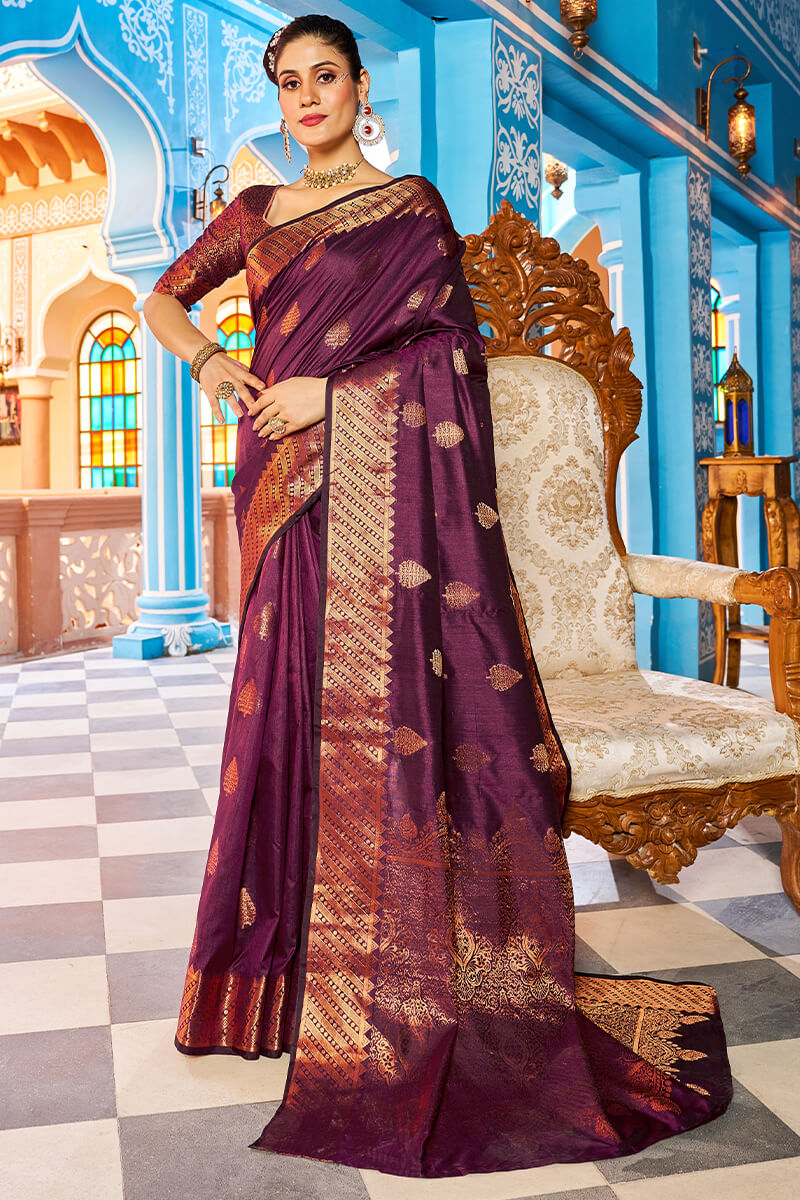 Radiant Purple Banarasi Silk Saree With Exceptional Blouse Piece Bvipul Main image