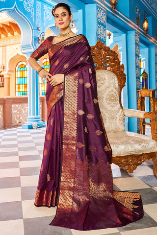 Radiant Purple Banarasi Silk Saree With Exceptional Blouse Piece Bvipul