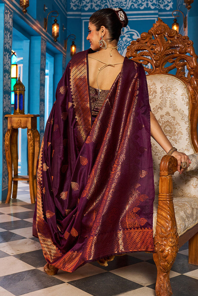 Radiant Purple Banarasi Silk Saree With Exceptional Blouse Piece Bvipul