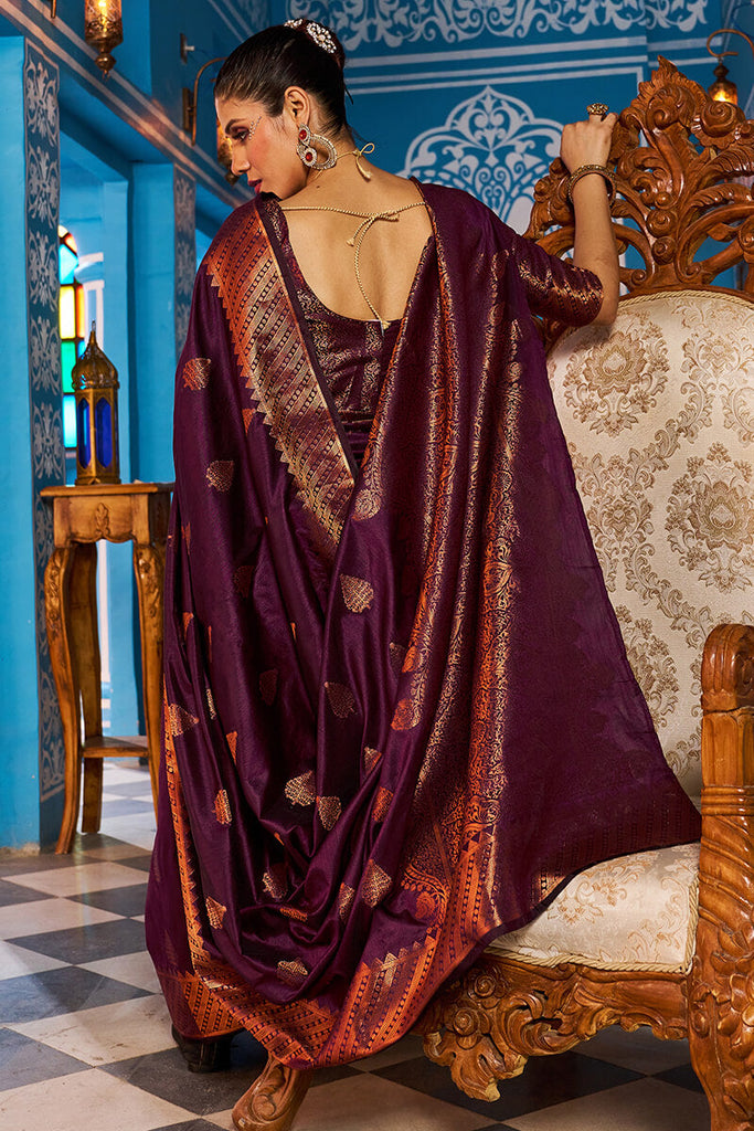 Radiant Purple Banarasi Silk Saree With Exceptional Blouse Piece Bvipul