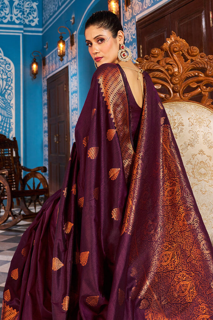 Radiant Purple Banarasi Silk Saree With Exceptional Blouse Piece Bvipul