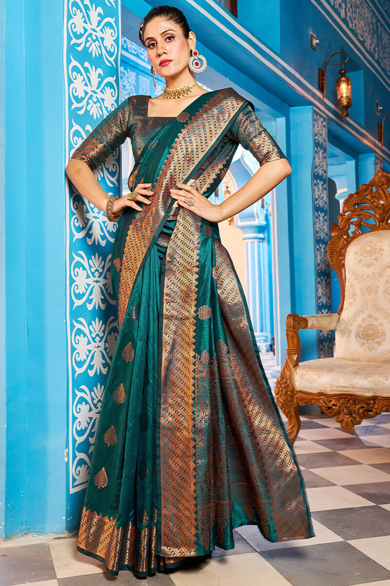 Prominent Rama Banarasi Silk Saree With Blissful Blouse Piece Bvipul Main image