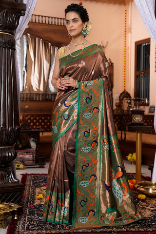 Demanding Brown Paithani Silk Saree With Impressive Blouse Piece Bvipul