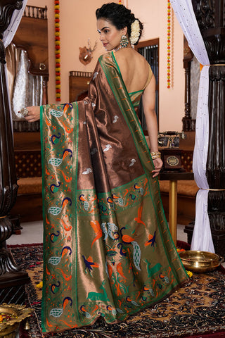 Demanding Brown Paithani Silk Saree With Impressive Blouse Piece Bvipul