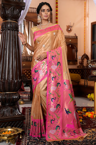 Capricious Peach Paithani Silk Saree With Beauteous Blouse Piece Bvipul