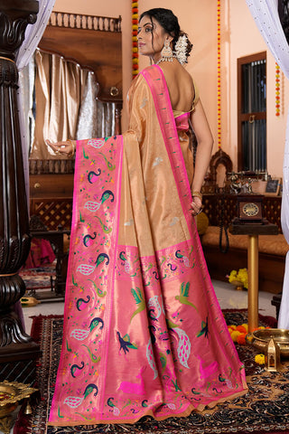 Capricious Peach Paithani Silk Saree With Beauteous Blouse Piece Bvipul