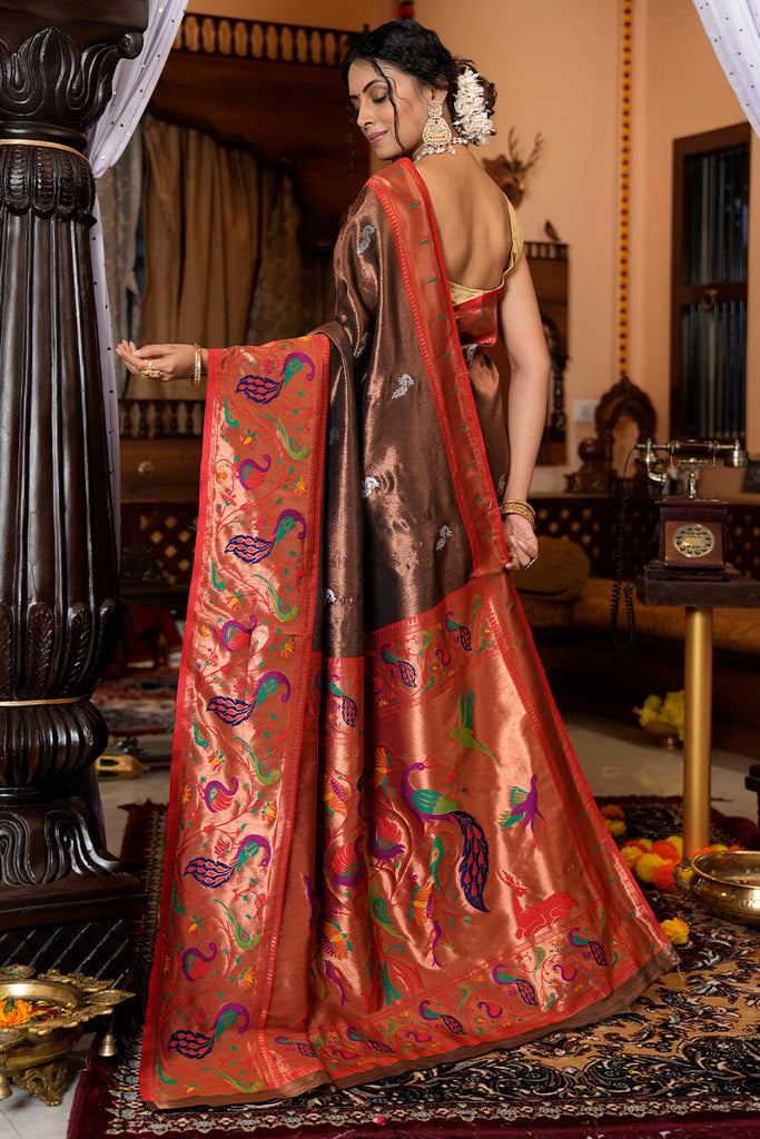 Flaunt Wine Paithani Silk Saree With Elision Blouse Piece Bvipul