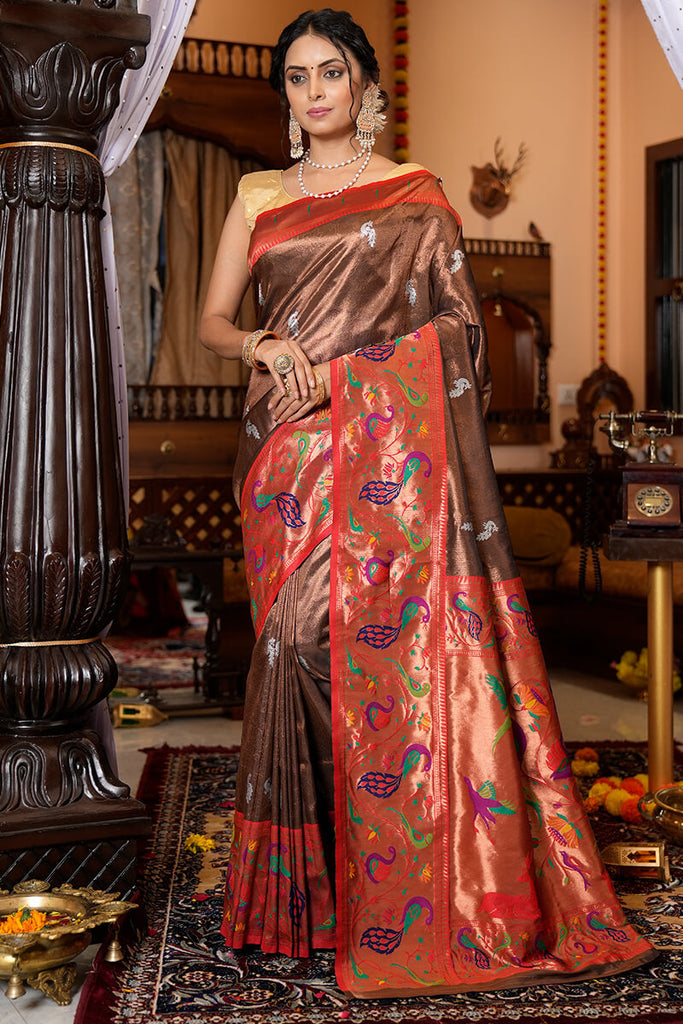 Flaunt Wine Paithani Silk Saree With Elision Blouse Piece Bvipul