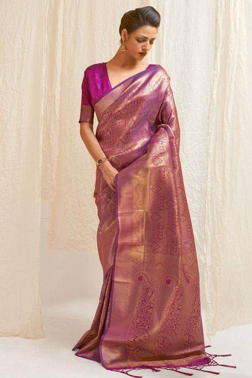 Marvellous Purple Kanjivaram Silk Saree With Engaging Blouse Piece Bvipul