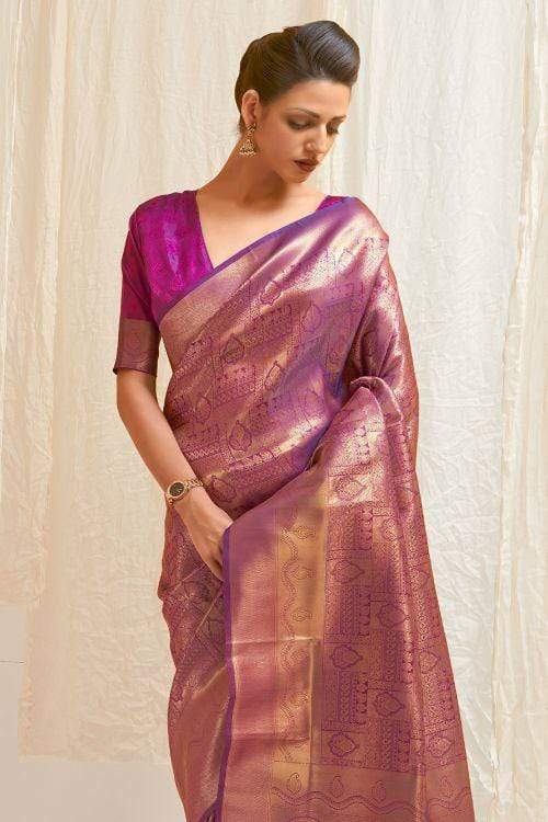 Marvellous Purple Kanjivaram Silk Saree With Engaging Blouse Piece Bvipul