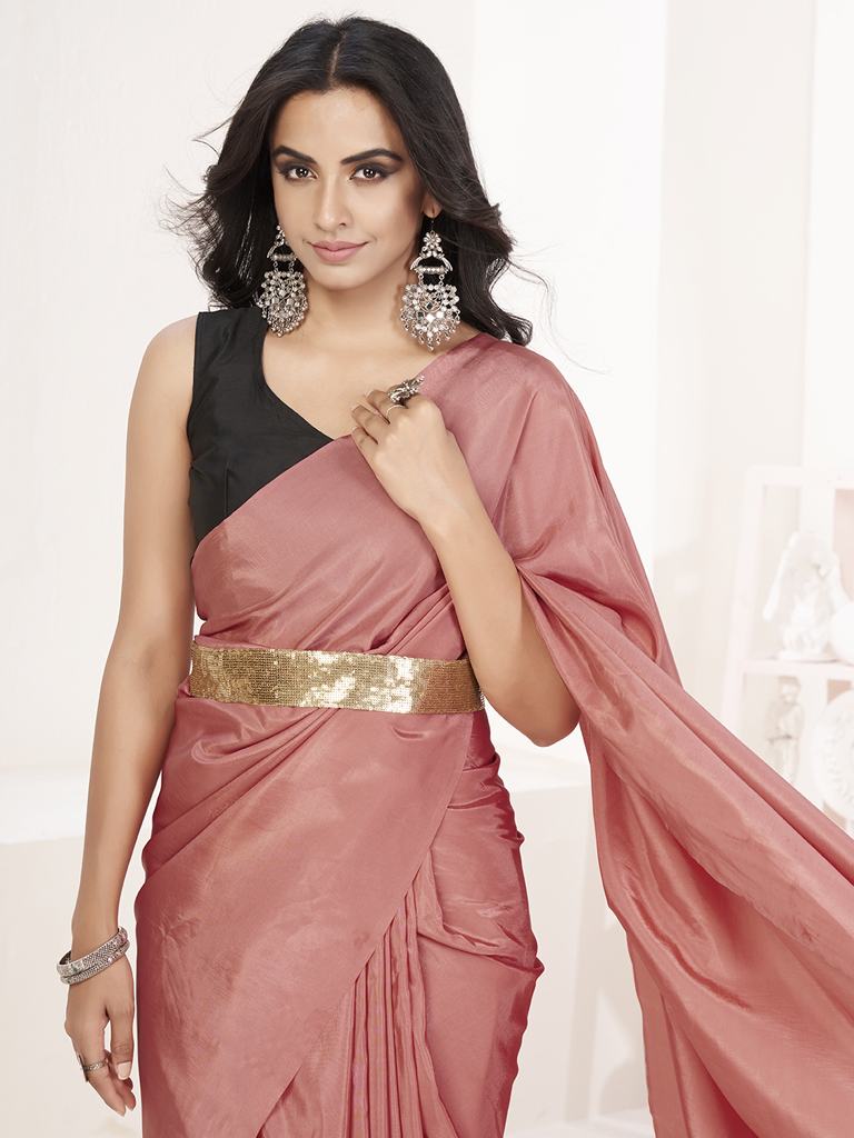 Baby Pink Ready to Wear One Minute Lycra Saree ClothsVilla