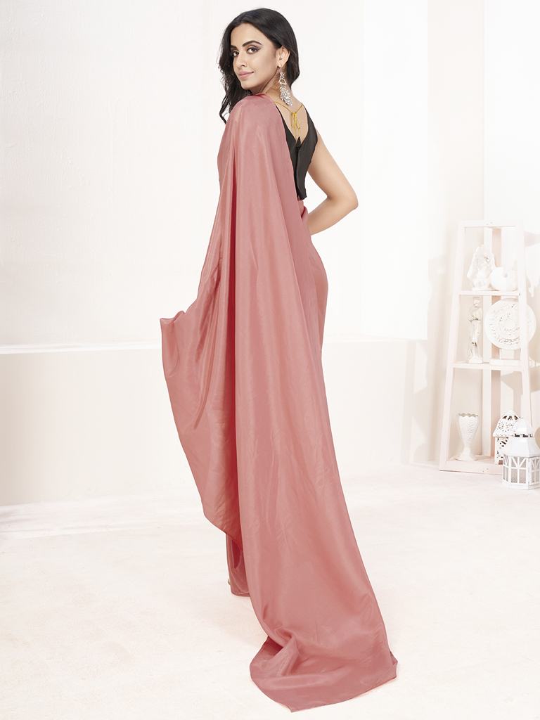 Baby Pink Ready to Wear One Minute Lycra Saree ClothsVilla