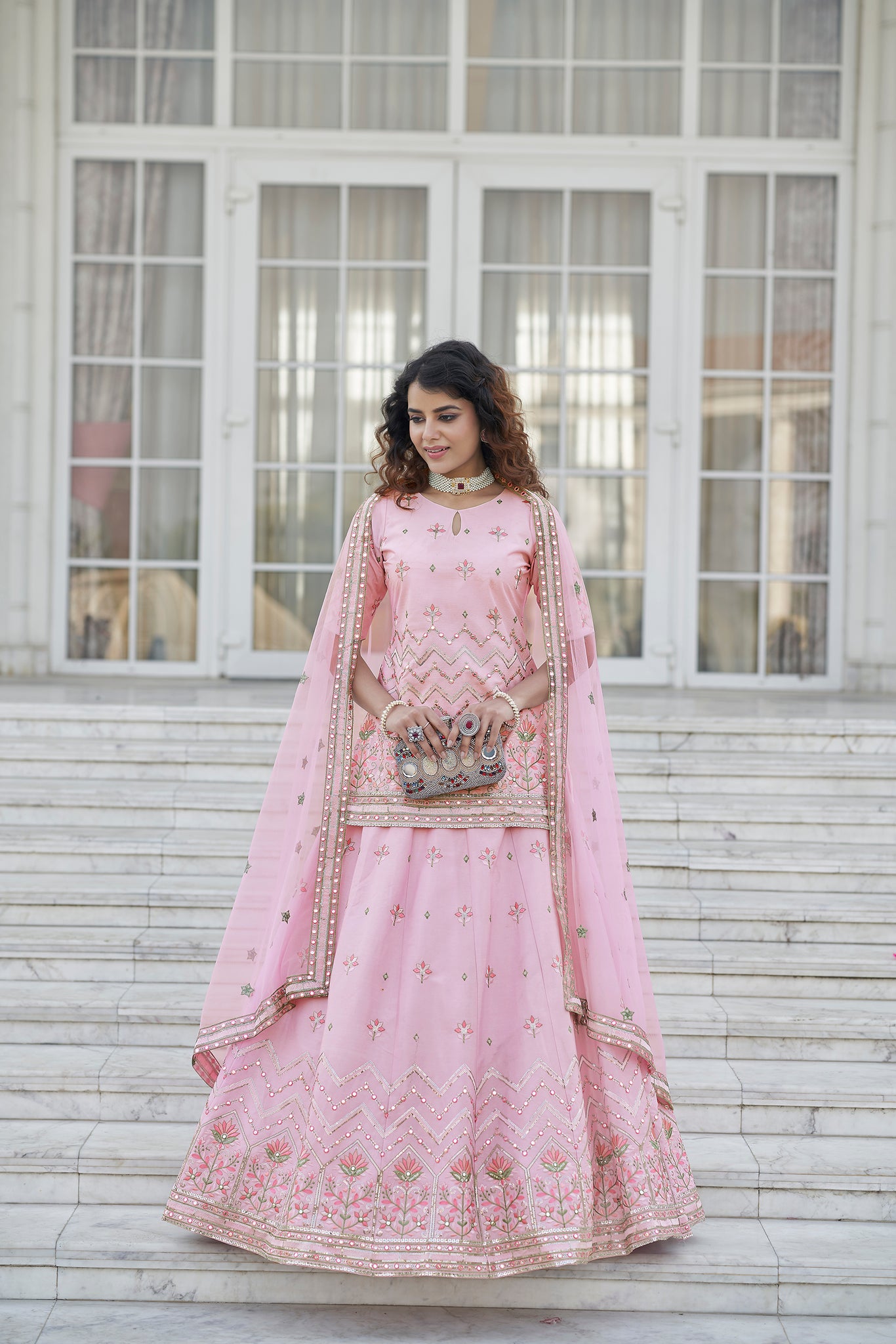 Buy Hot Pink Lehenga In Cotton With Weaved Buttis And Matching Peplum Top  Online - Kalki Fashion