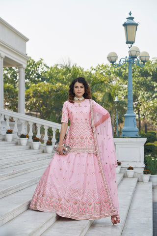 Baby Pink Color Gota Patti Work Designer Lehenga Suit Clothsvilla