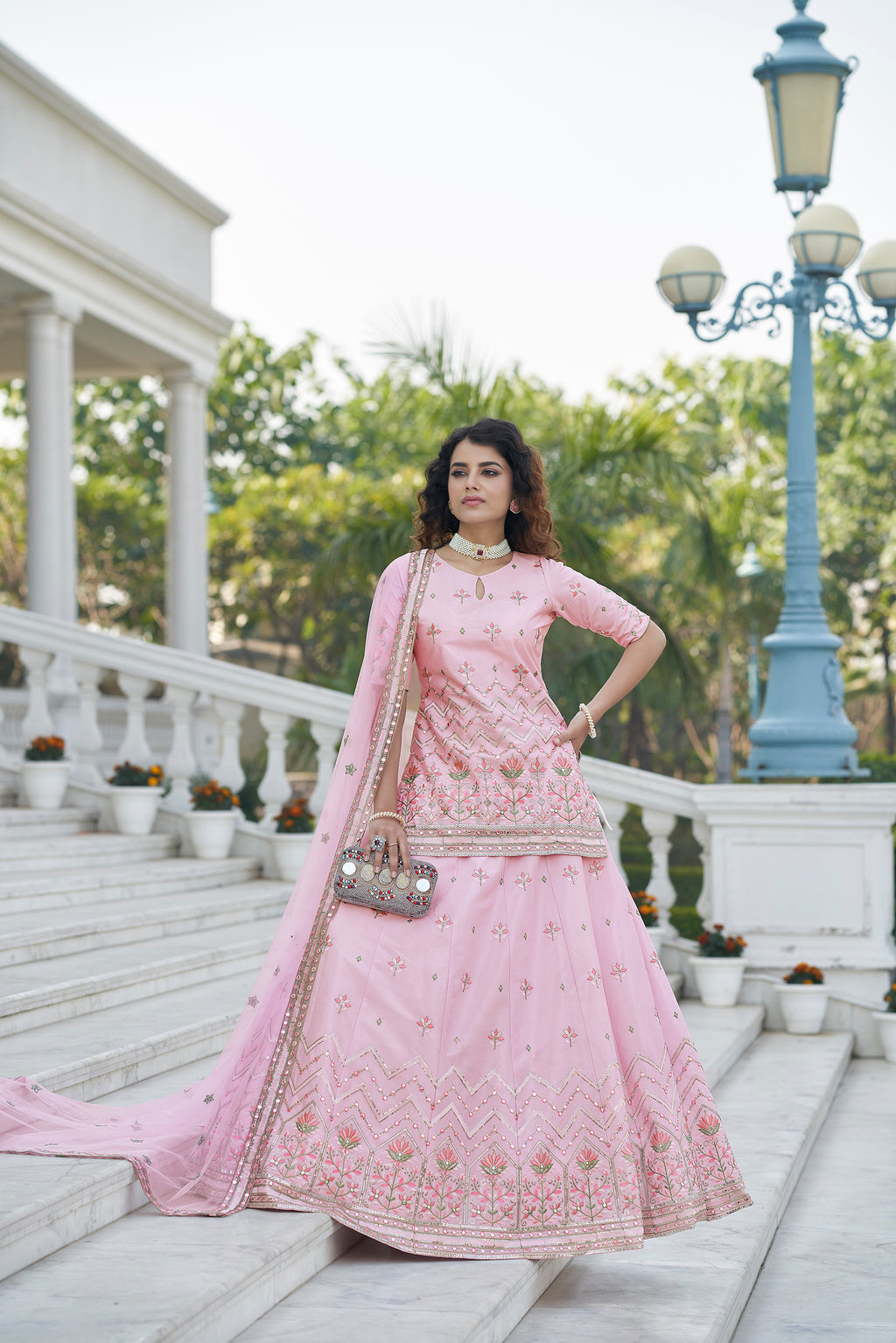 Baby Pink Color Gota Patti Work Designer Lehenga Suit Clothsvilla