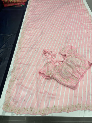 Baby Pink Saree in Satin Georgette With Sequence Work Clothsvilla
