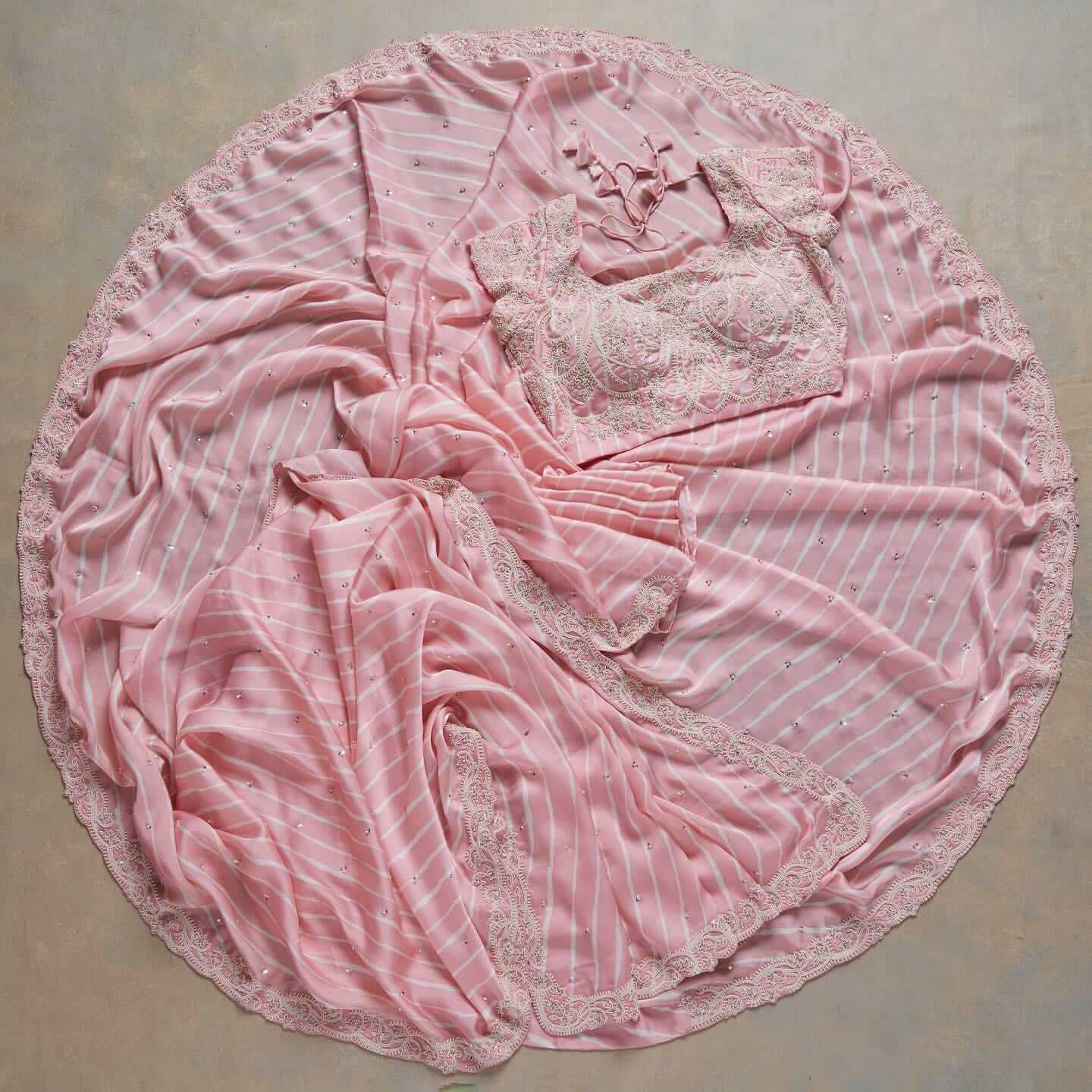 Baby Pink Saree in Satin Georgette With Sequence Work Clothsvilla