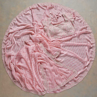 Baby Pink Saree in Satin Georgette With Sequence Work Clothsvilla