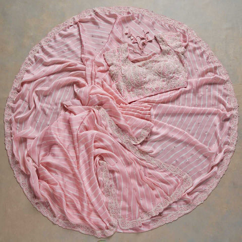 Baby Pink Saree in Satin Georgette With Sequence Work Clothsvilla Main image