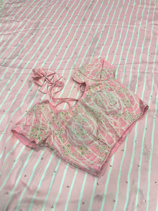 Baby Pink Saree in Satin Georgette With Sequence Work Clothsvilla