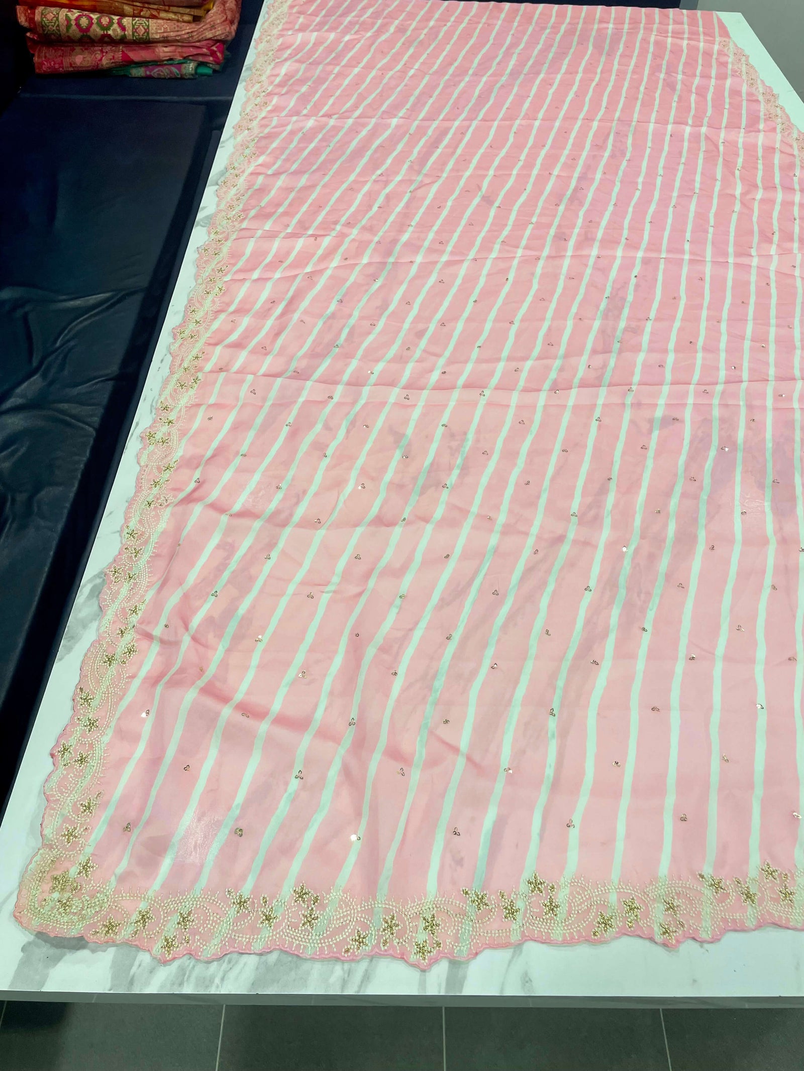 Baby Pink Saree in Satin Georgette With Sequence Work Clothsvilla