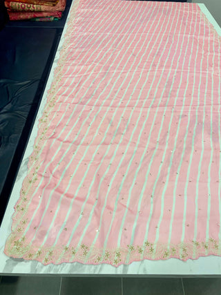 Baby Pink Saree in Satin Georgette With Sequence Work Clothsvilla