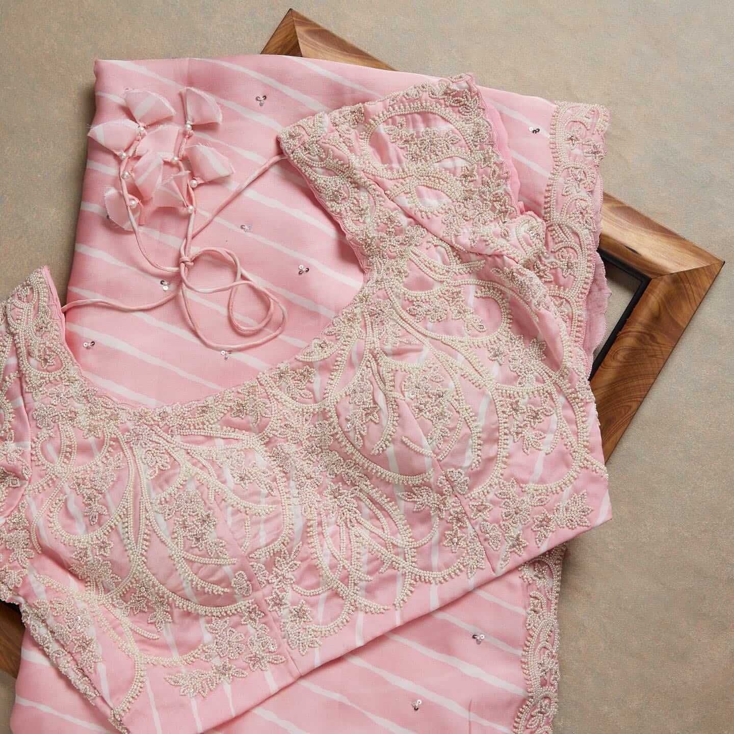 Baby Pink Saree in Satin Georgette With Sequence Work Clothsvilla