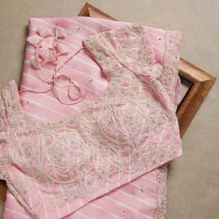 Baby Pink Saree in Satin Georgette With Sequence Work Clothsvilla