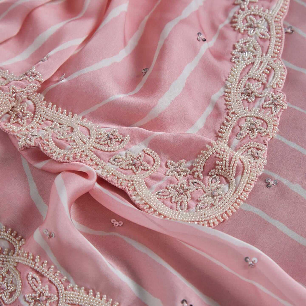 Baby Pink Saree in Satin Georgette With Sequence Work Clothsvilla