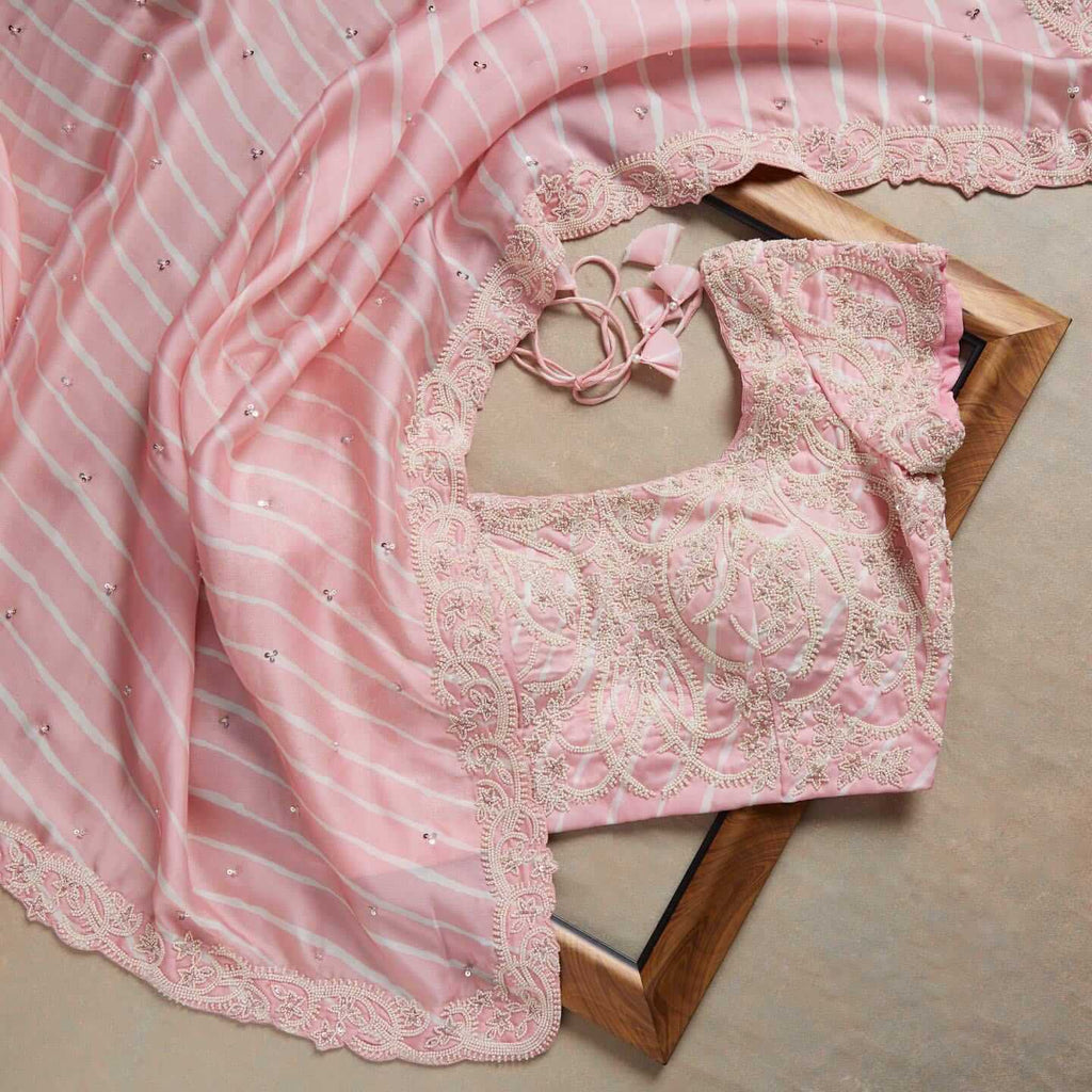 Baby Pink Saree in Satin Georgette With Sequence Work Clothsvilla