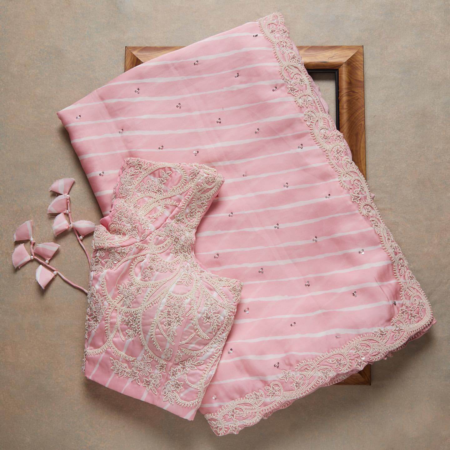 Baby Pink Saree in Satin Georgette With Sequence Work Clothsvilla